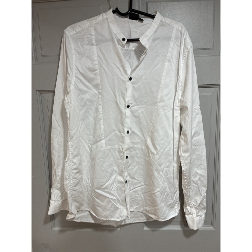 ASOS Men white collarless poplin button-down shirt size large Casual lightweight